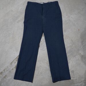 70s Saturdays Wool Trousers Mens 33x31 Navy Flat Front Dress Pants Made in USA
